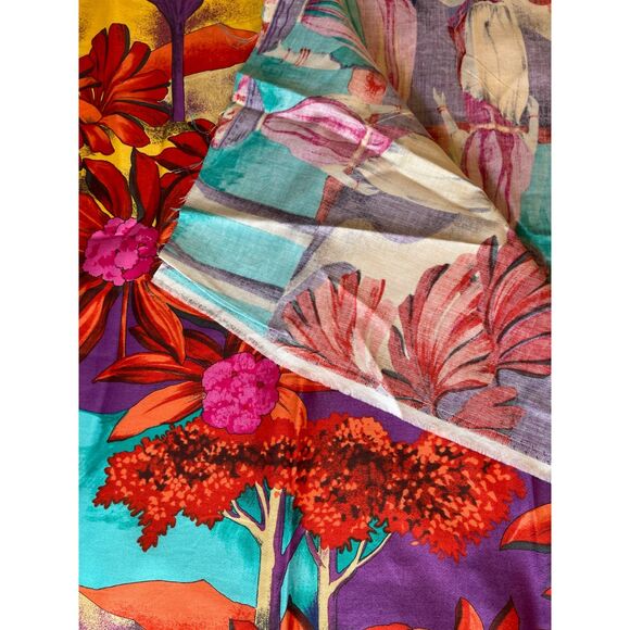 Vintage Tropical Island Florals on Blue Cotton Quilt Fabric.by John Kaldor 1 yrd - Picture 5 of 8
